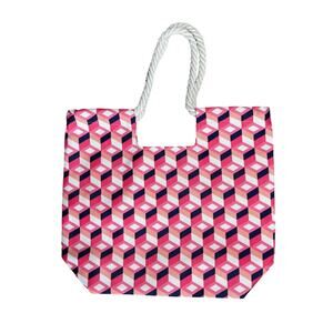 NWOT MACY’S Pink White Geometric Print Rope Strap Beach Tote Bag
